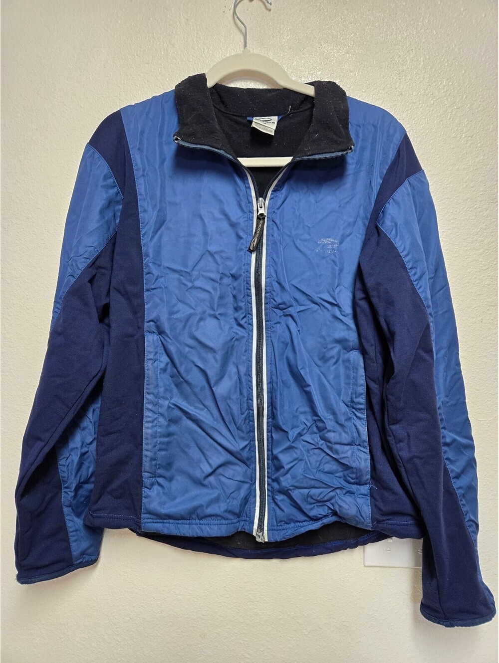Vtg Brooks Mens Medium Blue Full Zip Fleece Windbreaker Athletic Running Jacket